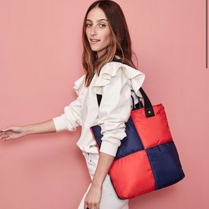 Navy & Red Quilted Puffer Tote “Annie”